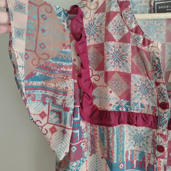 Double D Ranch Prairie Patch Western Blouse XL Bohemian Flutter Sleeve Top - Picture 6 of 12